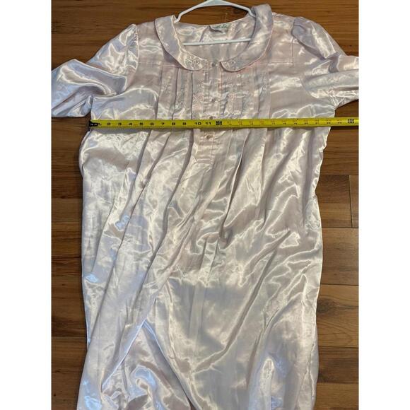 Nicole Pink Satin Embroidered Nightgown Women’s L Vintage Long Sleeve - Picture 3 of 5